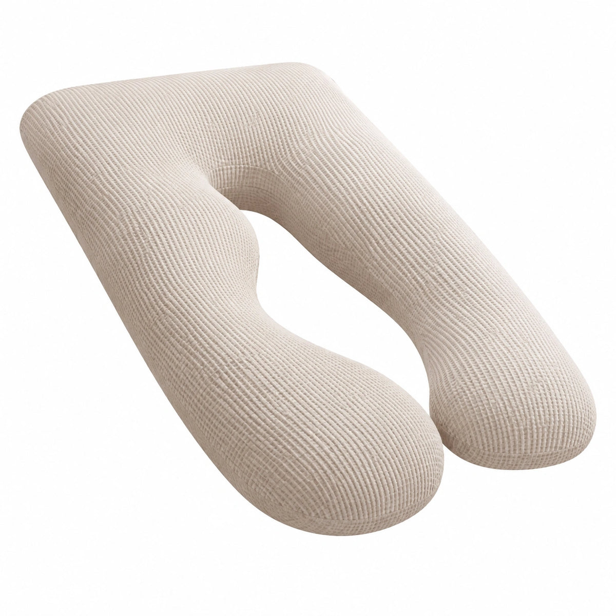 Cojín de embarazo en forma de U 140 cm de tejido acanalado beige para descanso y apoyo corporal