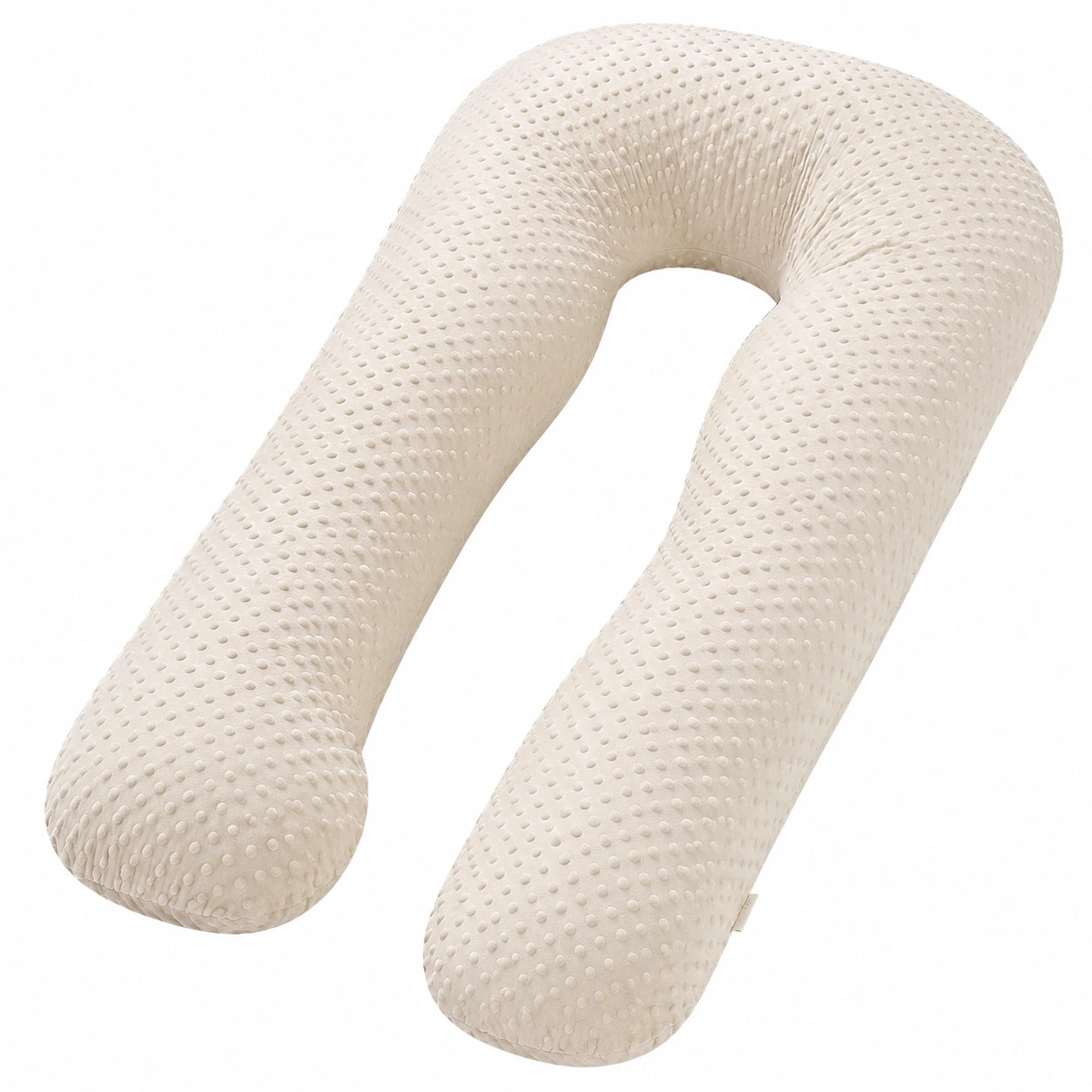 Almohada corporal en U 130 cm de tejido aterciopelado crema para descanso y apoyo