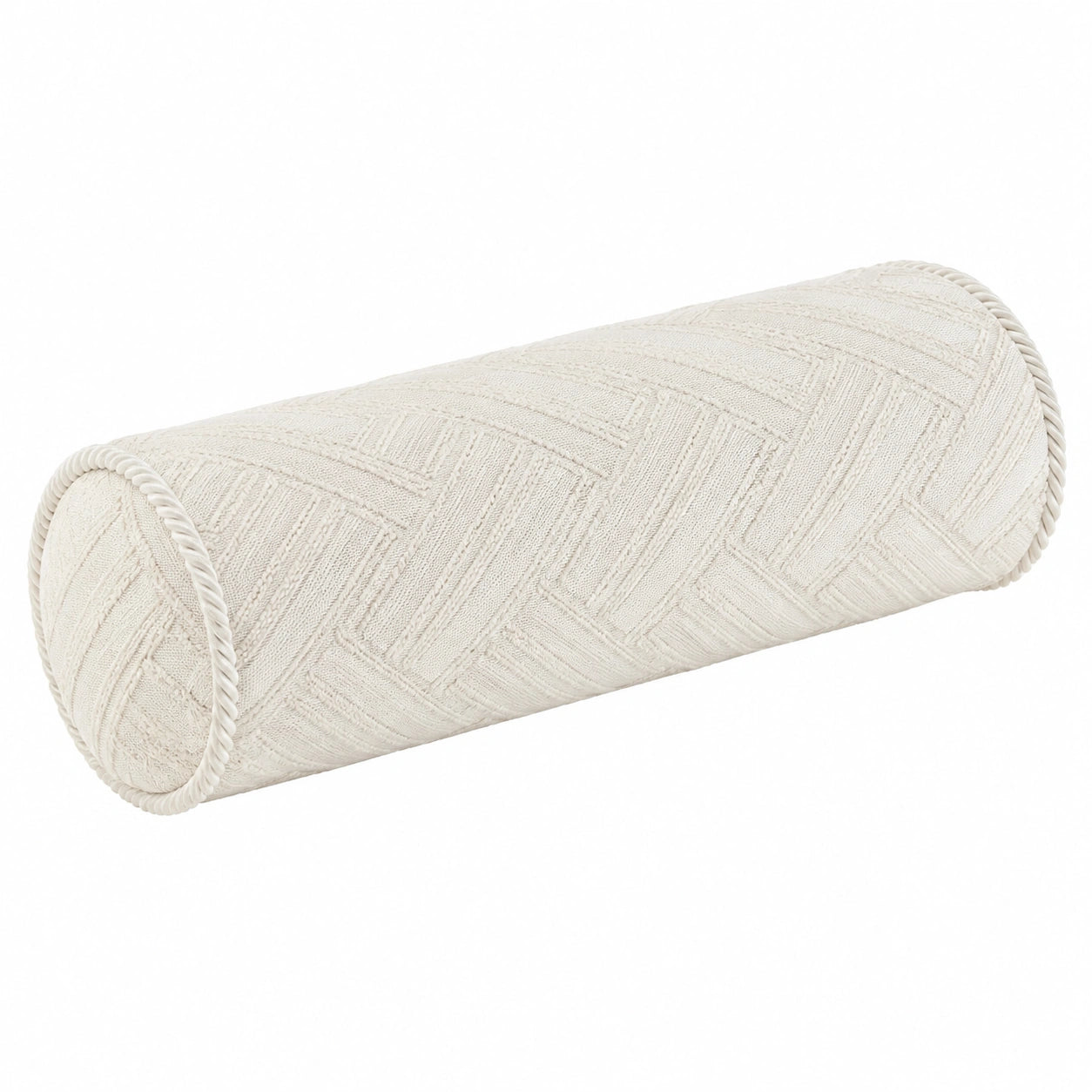 Cojín cilíndrico 20 x 50 cm de tejido crema con relieve decorativo
