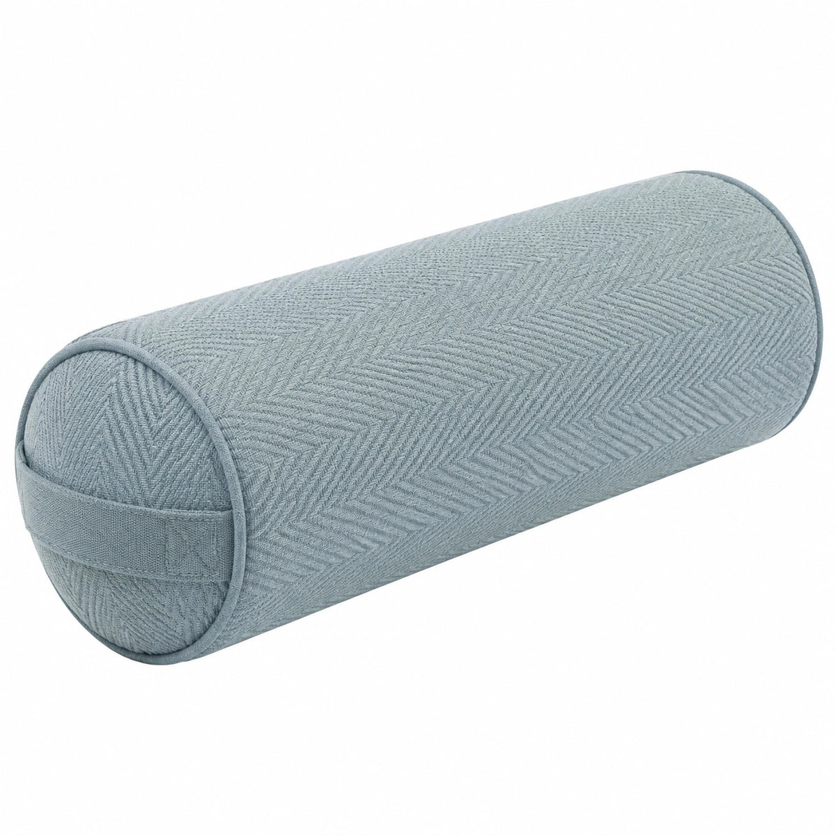 Cojín cilíndrico 50 x 20 cm de tejido azul grisáceo con asa decorativo