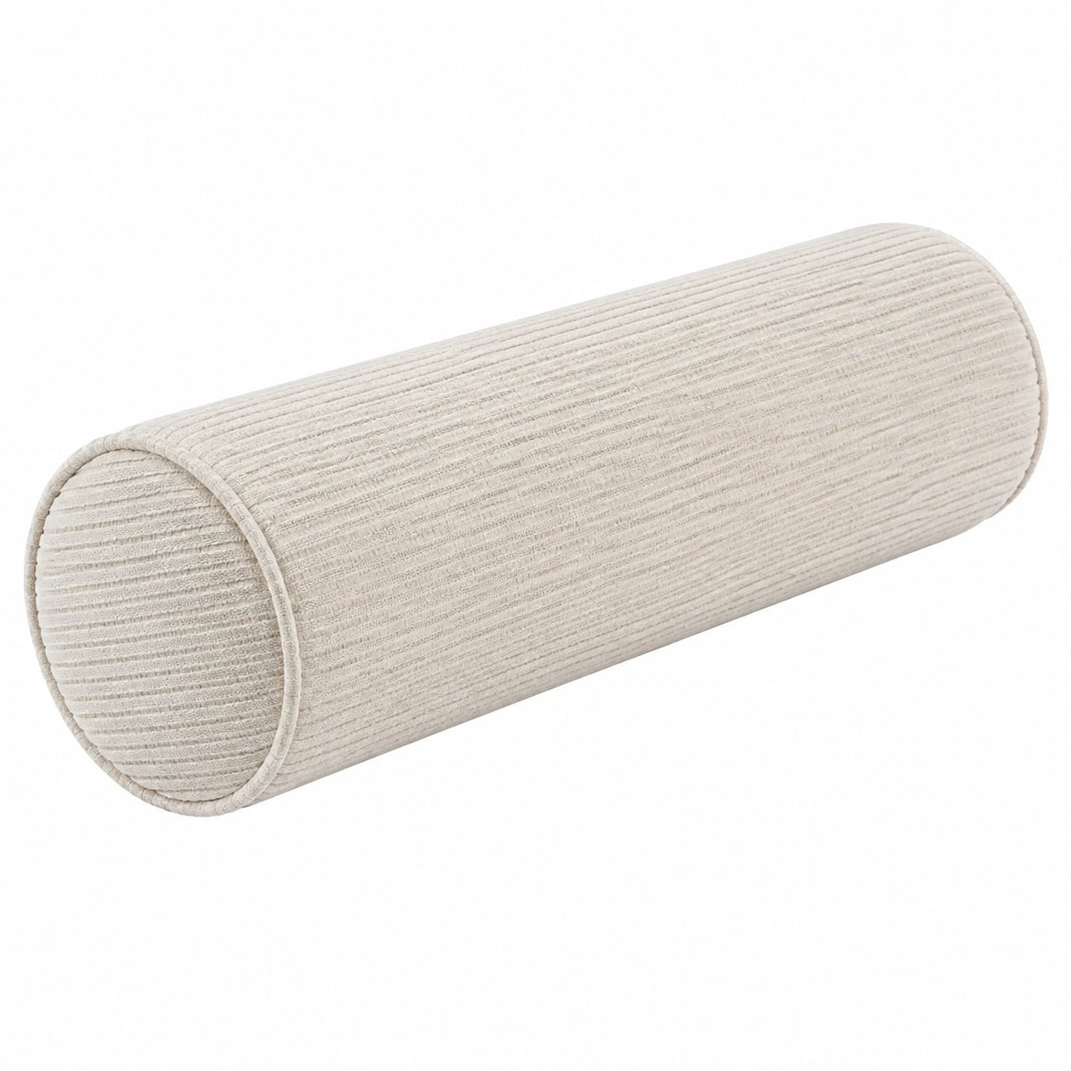 Cojín cilíndrico 15 x 45 cm de tela acanalada beige para apoyo decorativo