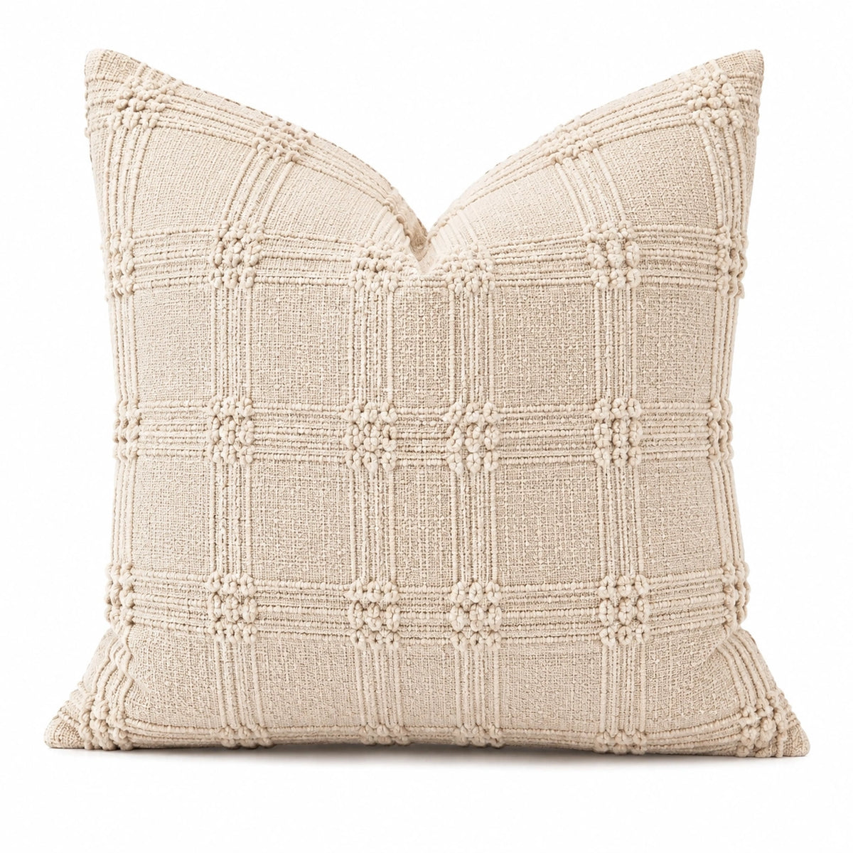 Cojín decorativo 45 x 45 cm de tejido beige con relieve estilo bohemio