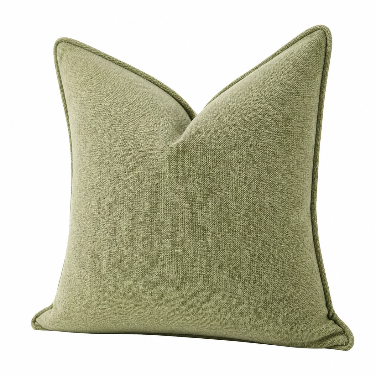 Cojín cuadrado 45 cm verde de tejido textil con ribete decorativo