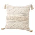Cojín decorativo 45 x 45 cm de algodón beige con flecos estilo bohemio