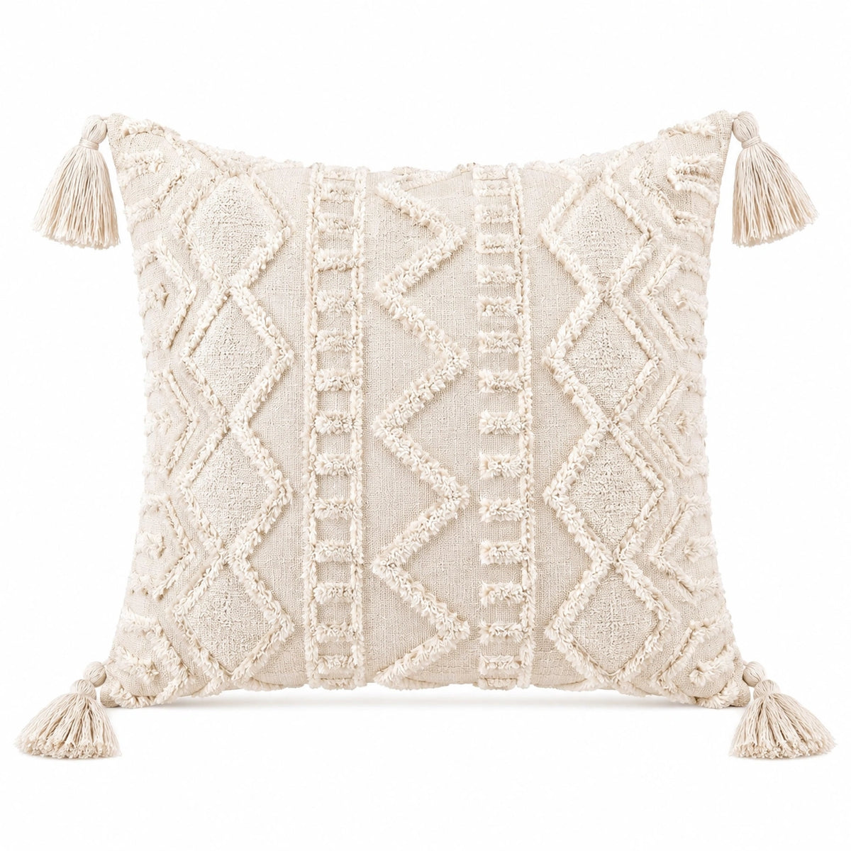 Cojín decorativo cuadrado 45 x 45 cm de algodón beige con borlas estilo bohemio