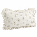 Cojín decorativo rectangular 60 x 40 cm de tejido blanco con estampado floral y volantes