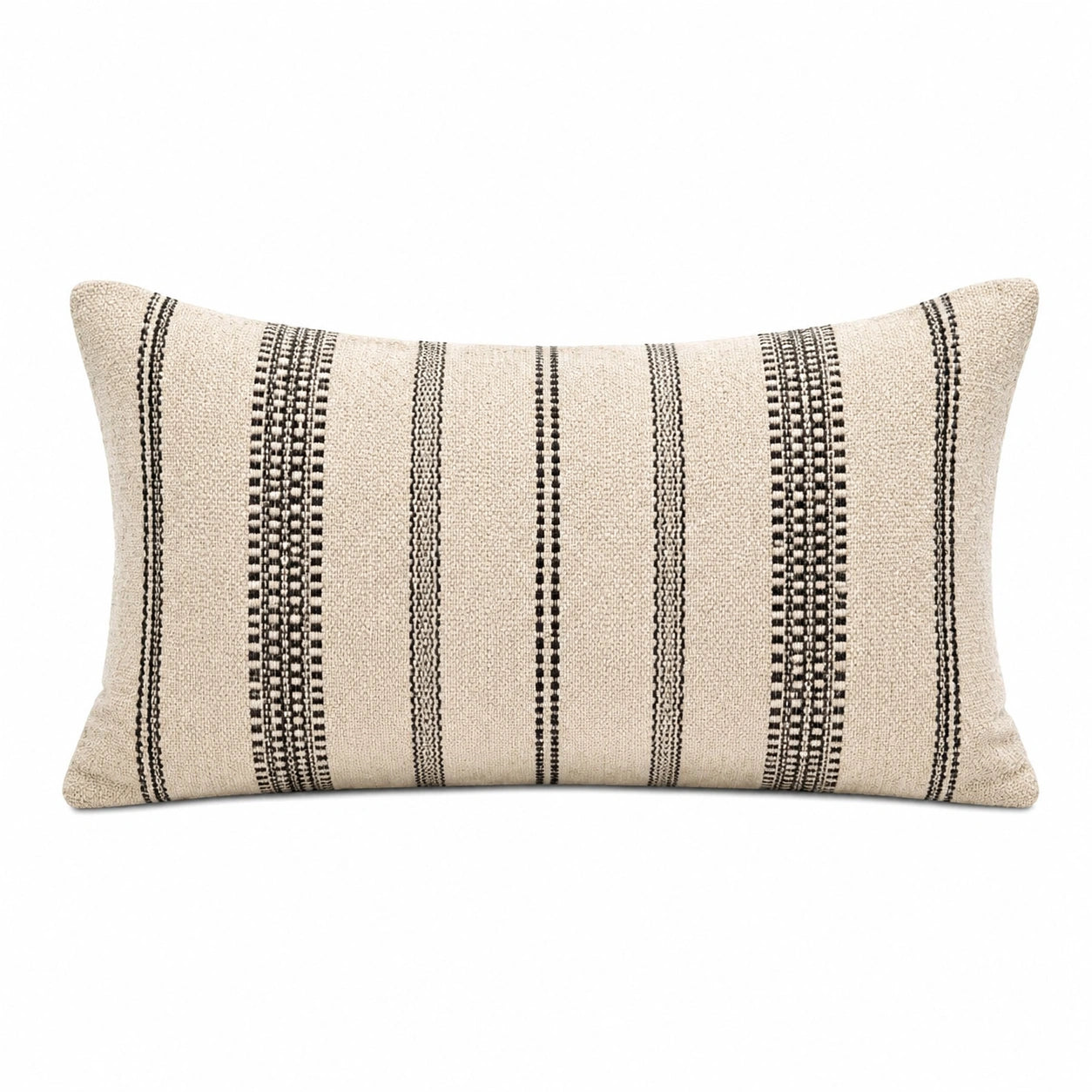 Cojín rectangular 50 x 30 cm de tejido beige y negro para decoración de estilo rayas