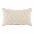 Cojín decorativo rectangular 50 x 30 cm beige de tejido con relieve geométrico estilo bohemio