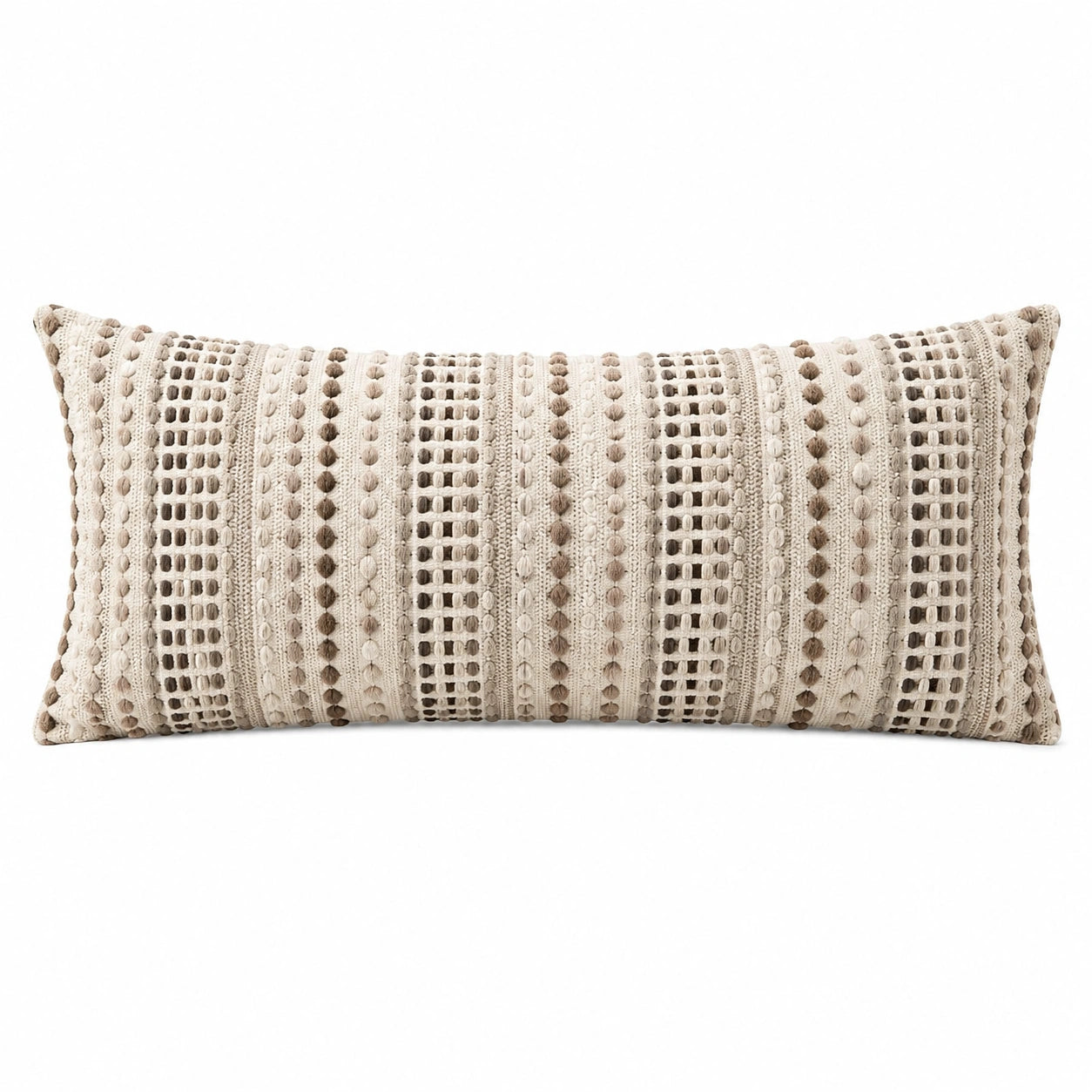 Cojín lumbar 60 x 30 cm de algodón beige y marrón con textura tejida decorativa