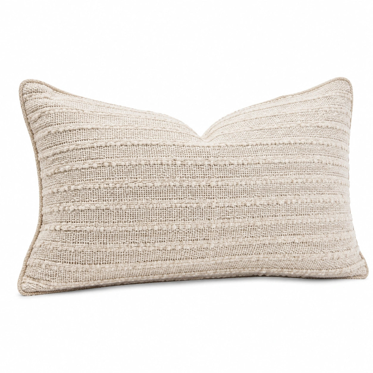 Cojín decorativo 50 x 30 cm de tejido beige con textura para sofá estilo bohemio