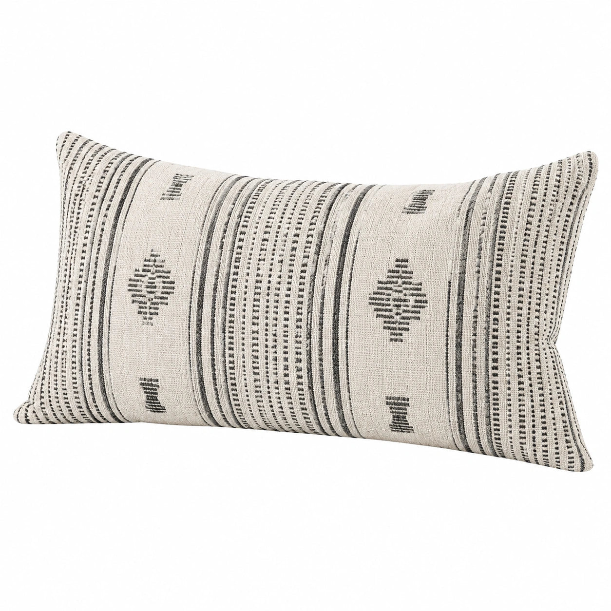 Cojín lumbar 50 x 30 cm textil beige y negro decorativo de rayas