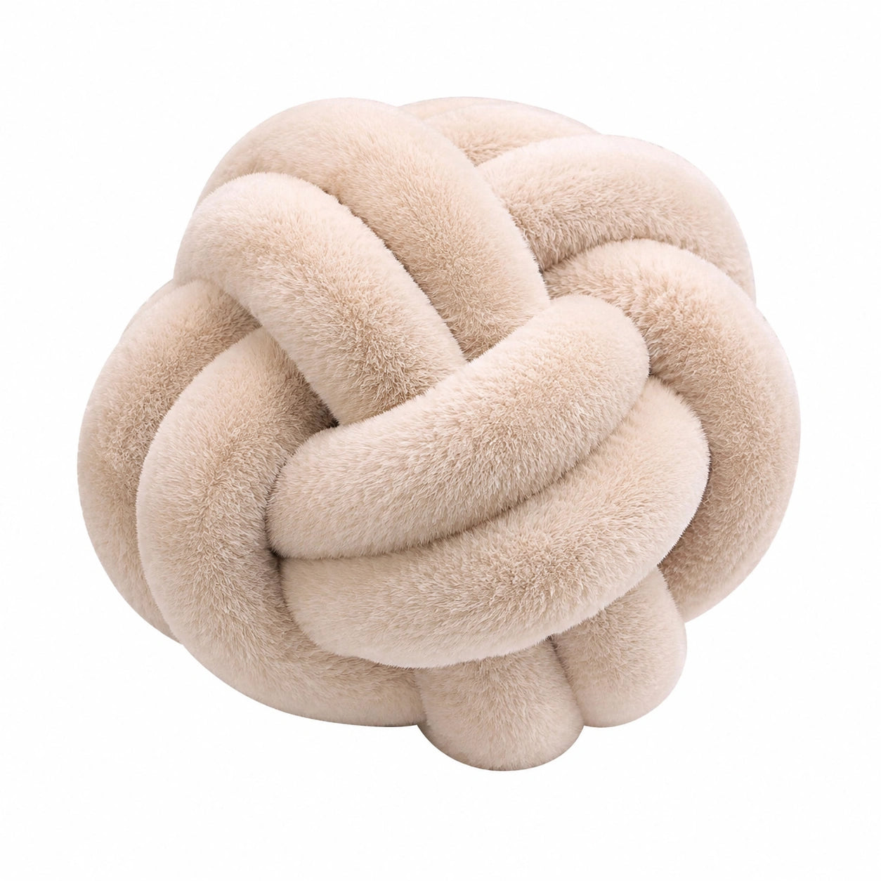Cojín decorativo redondo 30 cm de felpa sintética beige con nudo