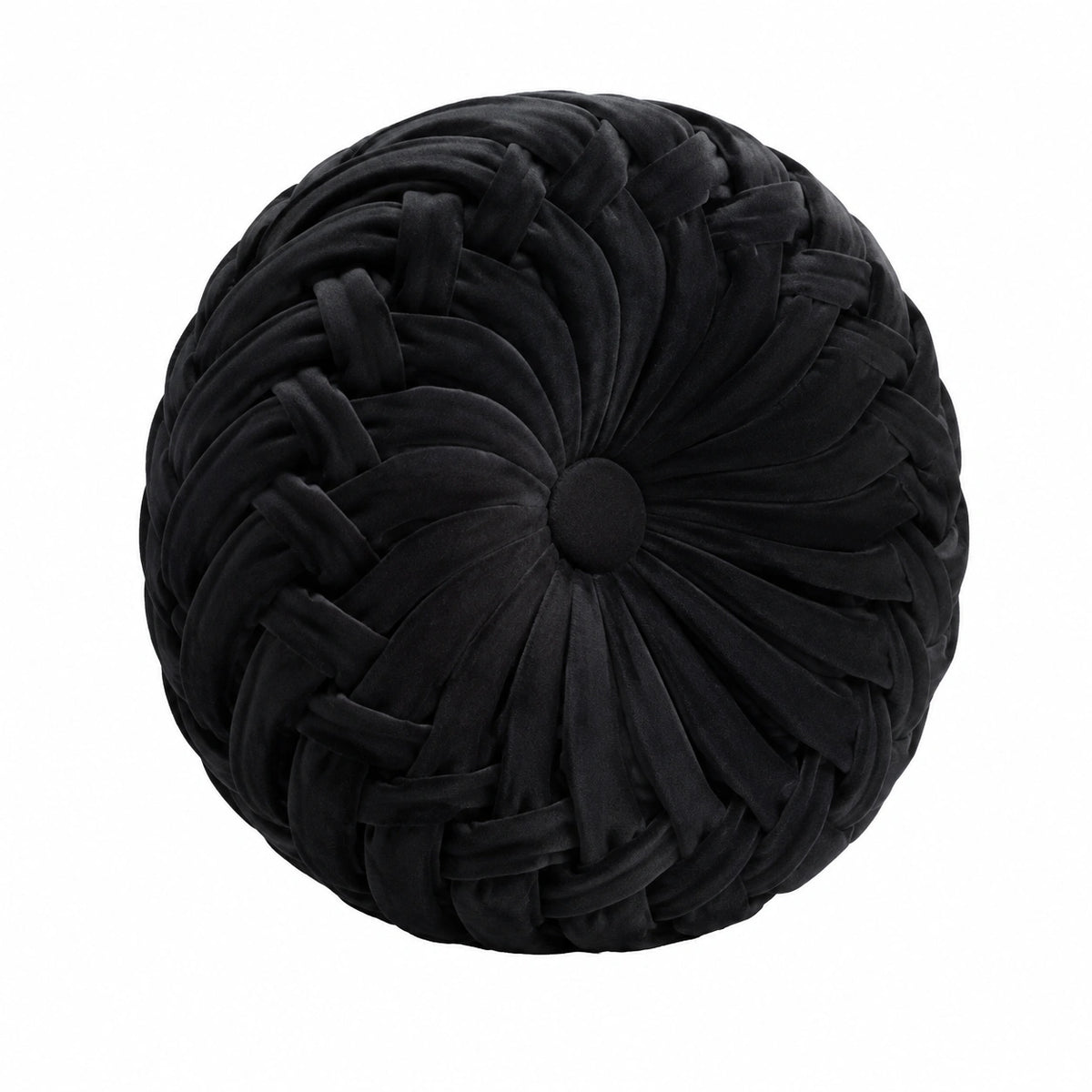 Cojín decorativo redondo 40 cm de terciopelo negro trenzado