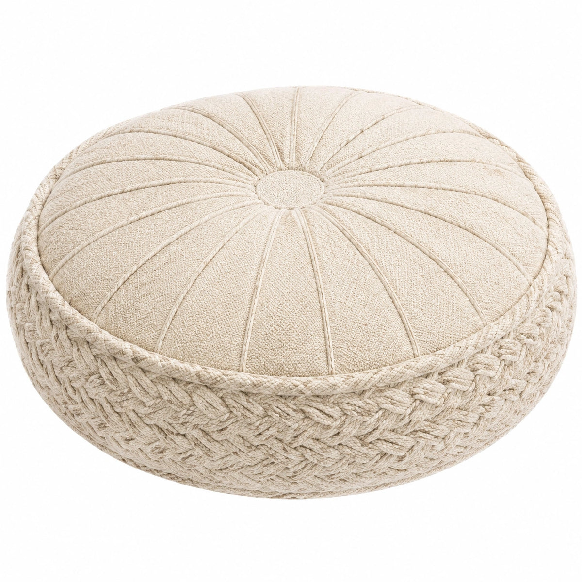 Cojín de suelo redondo 60 cm de algodón beige con relieve trenzado
