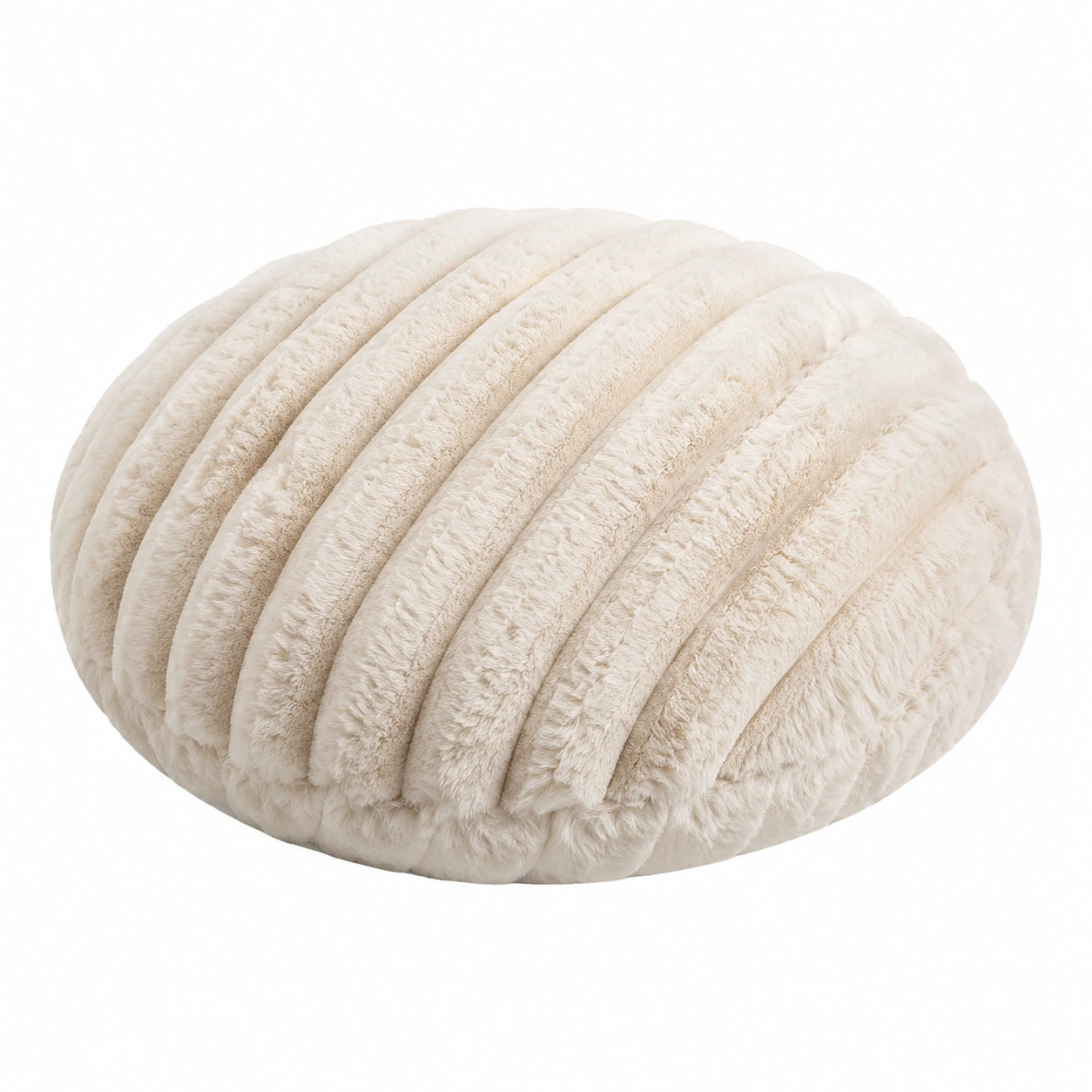 Cojín redondo 50 cm de pelo sintético beige con relieve decorativo
