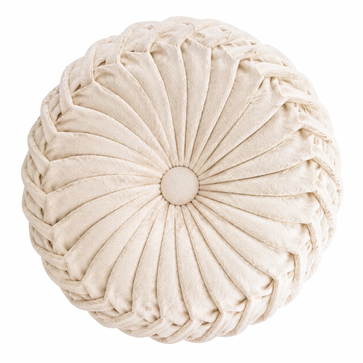 Cojín redondo 40 cm de tela beige con pliegues decorativos